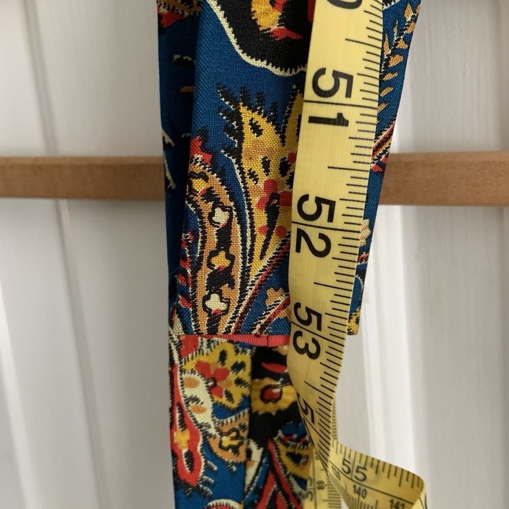 Vintage Rooster Square End Hand Made Silk Neck Tie Blue Paisley Floral 2x53in - Picture 6 of 6